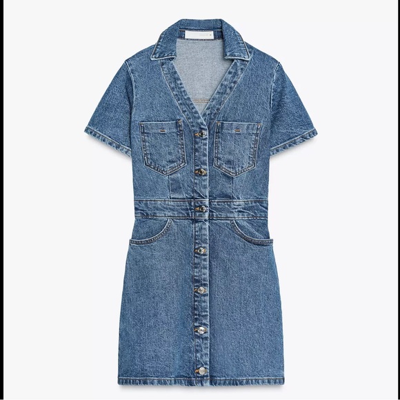 Zara Blue Denim Mini Dress - Picture 4 of 8